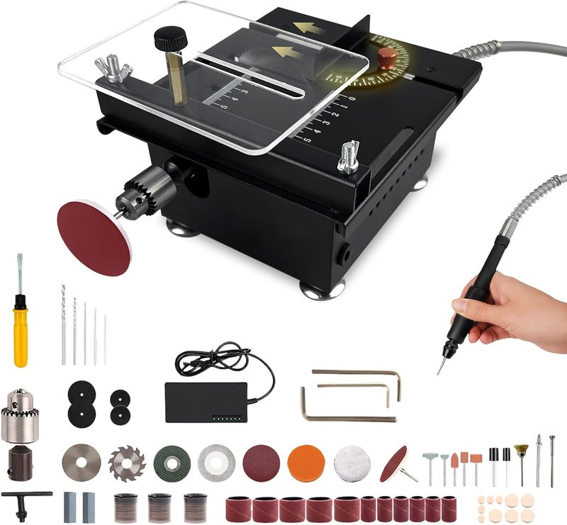 AVIF Mini Table Saw for Crafts,Small Table Saw,Multi-Functional Desk Saws,7 Speed Control,Miniature Saws-Adjustable Blade Height,Cutting, Grinding and Polishing All In One(Simplicity) - Image 1